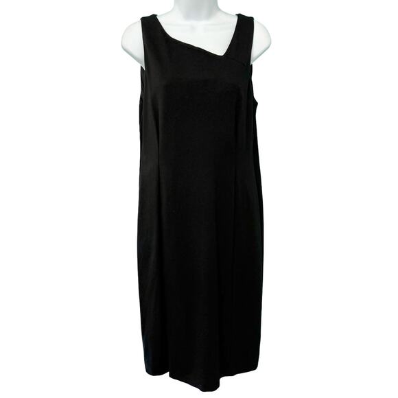 Eileen Fisher Black Ponte Asymmetrical Neck Sheath Sleeveless Pencil Dress Sz 10 - Picture 1 of 10